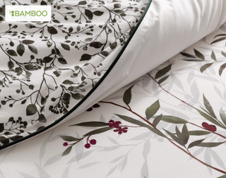 Close up on our Laurentian Duvet Cover, folded to show the main and coordinating designs.