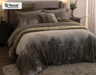 Angled view of our Fraser collection dressing a queen bed in a modern bedroom.