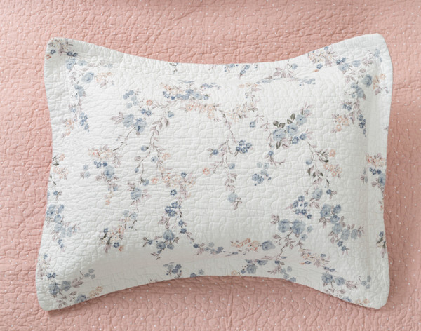 L'Annalise Cotton courtepointe ensemble  Pillow Sham est doté d'une coque en coton blanc et d'un délicieux imprimé botanique.