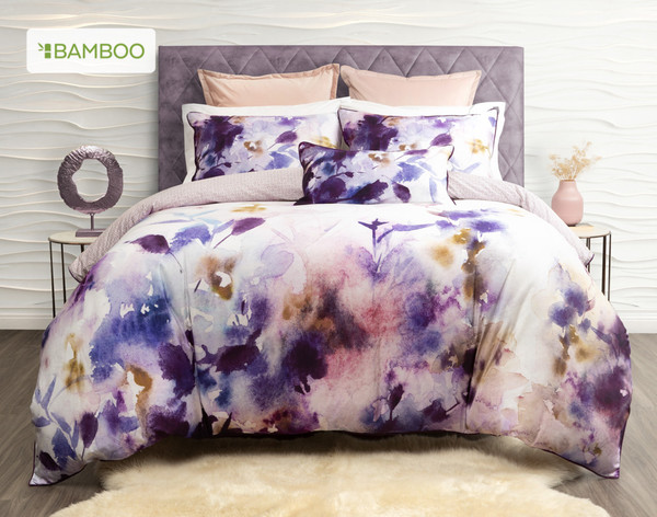 Esprit Duvet Cover, featuring purple and pink impressionist floral print.