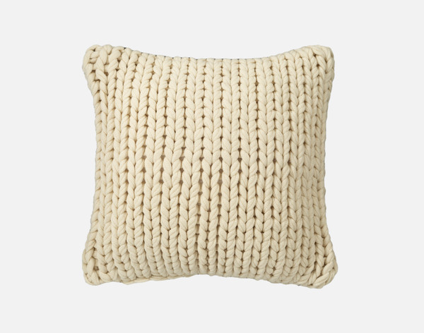 Front view of our Corded Knit Square Cushion Cover in Natural against a white background.