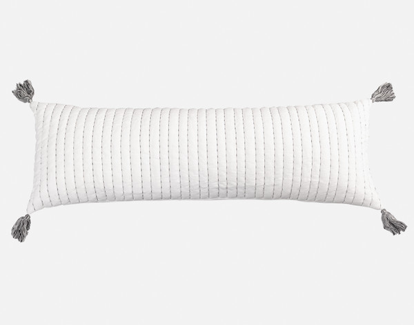 Front view of our Shyla Lumbar Pillow sitting against a solid white background.