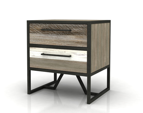 Front view of our Metro Havana Nightstand sitting on a solid white background with two closed drawers.