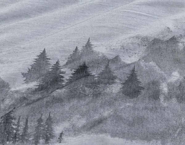 Close-up on the silhouetted forest landscape on our Plateau Duvet Cover.