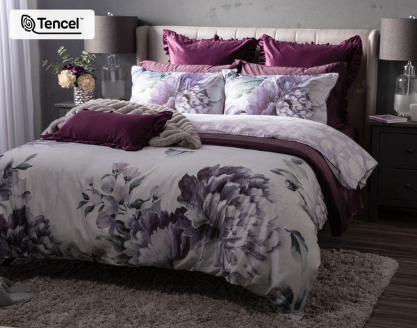 Angled view of our Divine Duvet Cover with matching purple accessories. Angled view of our Divine Duvet Cover with matching purple accessories.