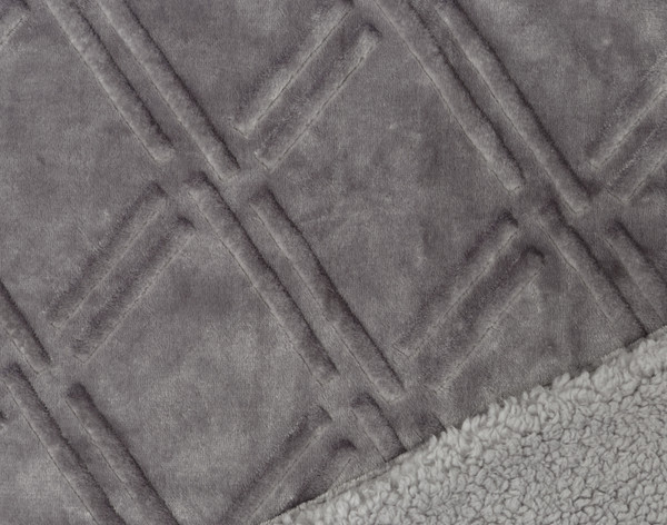 Close up of pattern and sherpa reverse of Diamond Etched Throw in Metal.