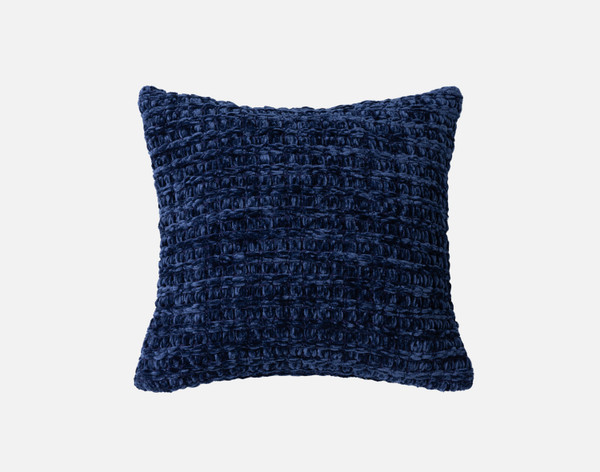 Front view of our Chunky Chenille Square Cushion Cover in Midnight sitting against a solid white background.