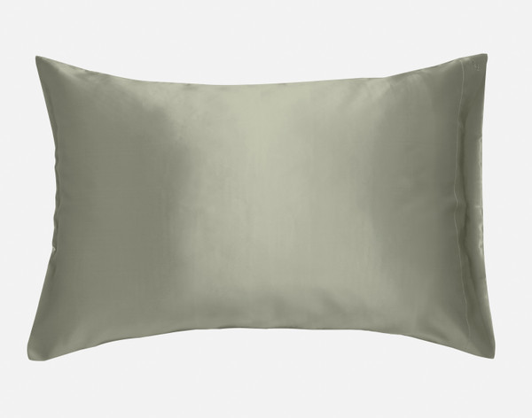 Our Mulberry Silk Pillowcase in Mistywoods sitting against a solid white background.