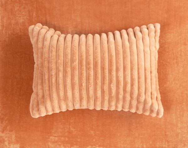 Top view of a coordinating ribbed pillow sham for our Channel Faux Fur Comforter Set in Caramel.
