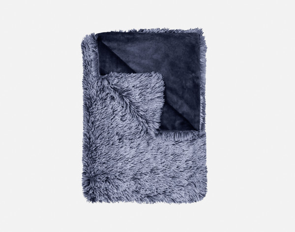 Top view of our Frosted Shaggy Throw in Midnight folded into a tidy square.