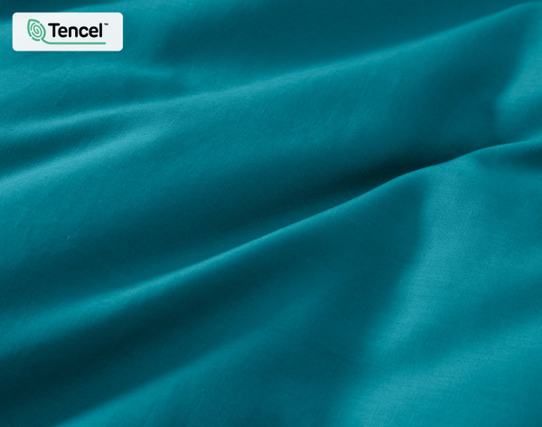 Close-up on our Hemp Touch Duvet Cover in Lake Blue to show its soft fabric and colour.