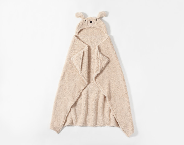 Front view of our Bear Hooded Animal Throw being unworn against a solid white background.