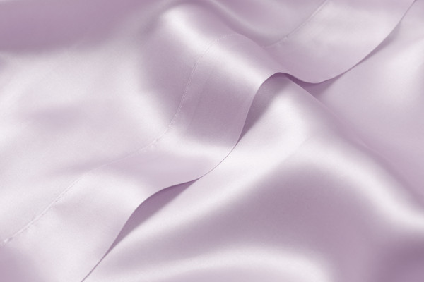 Close-up on the silk lyocell blend fabric on our Lavender Silk Kimono Robe.