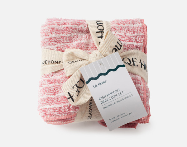 Top view of our Blossom Dish Buddy Dishcloth Set folded neatly and sealed with a bow.