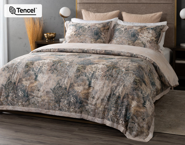 Angled view of our Captiva Duvet Cover dressing a queen bed. Angled view of our Captiva Duvet Cover dressing a queen bed.