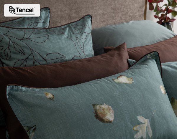 Our Appalachia Euro Shams dressing the head of a bed with other accessories.