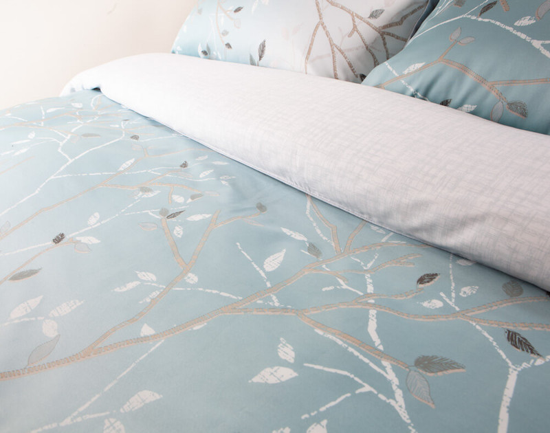 Close up of print on Hazelwood Bedding Collection.