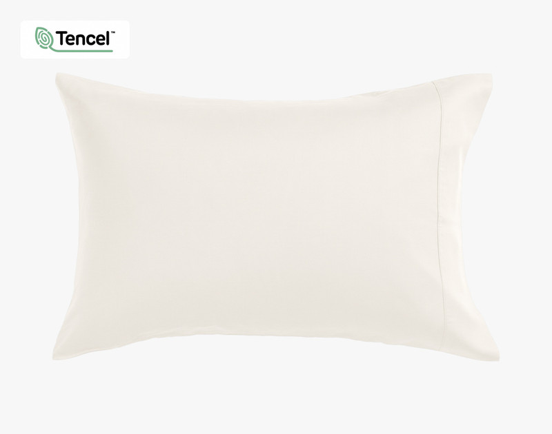 Front view of our BeechBliss TENCEL™ Modal Pillowcase in Cloud White resting against a solid white background.