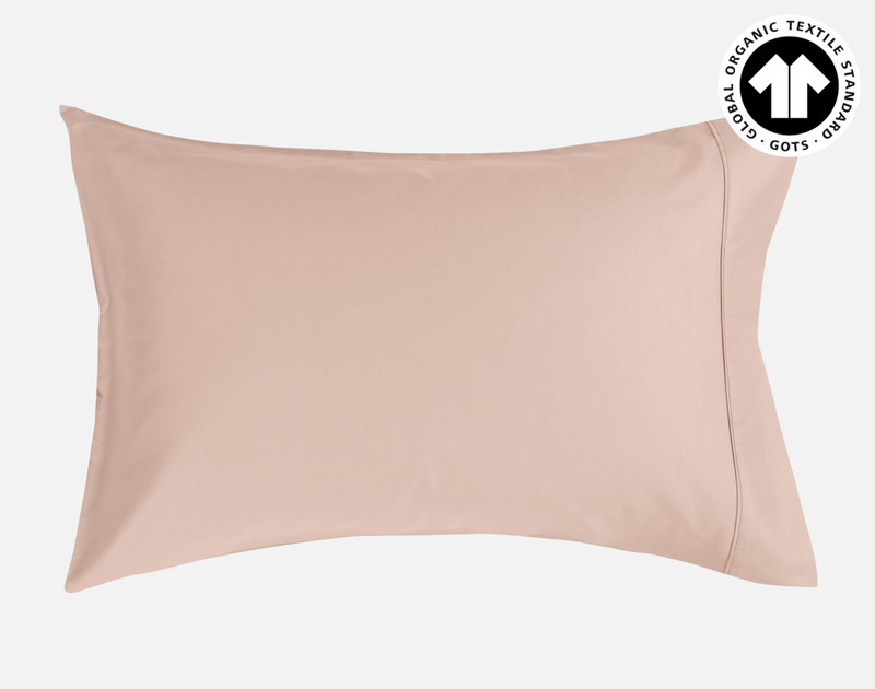 Front view of our Organic Cotton Pillowcases in Rose Smoke, sitting against a blank white background.
