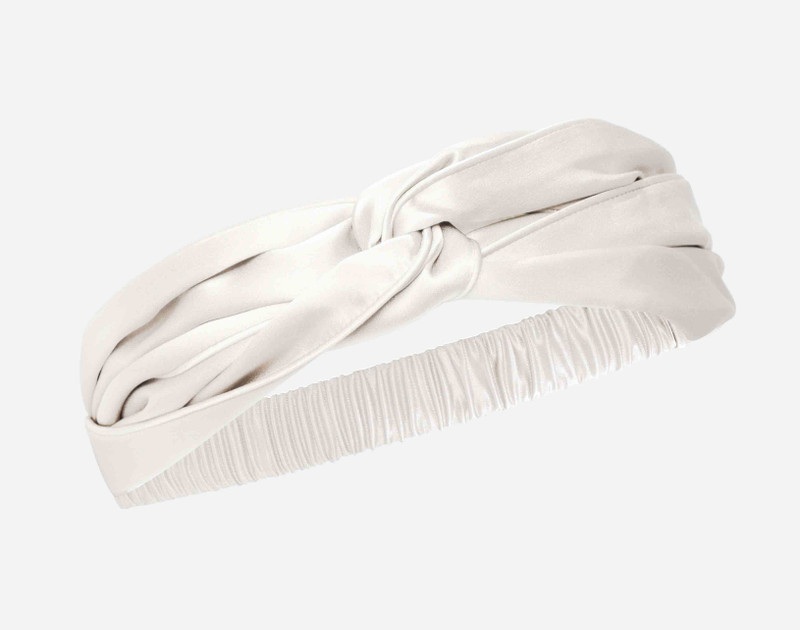 100% Silk Twist Headband in White.