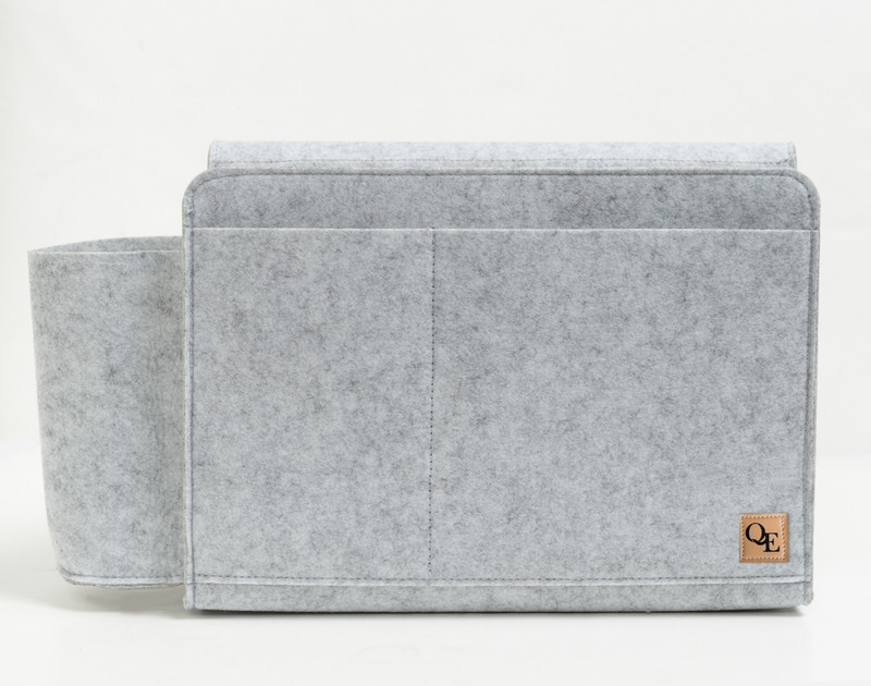 Front view of our Bedside Felt Pocket in Light Grey sitting empty against a solid white background.