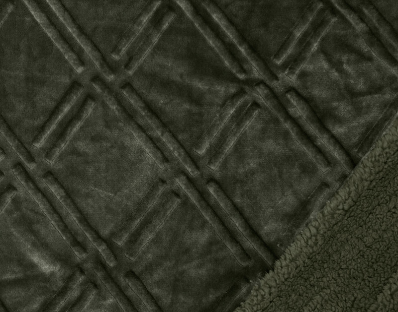 Close up of pattern and sherpa reverse of Diamond Etched Throw in Rainforest.