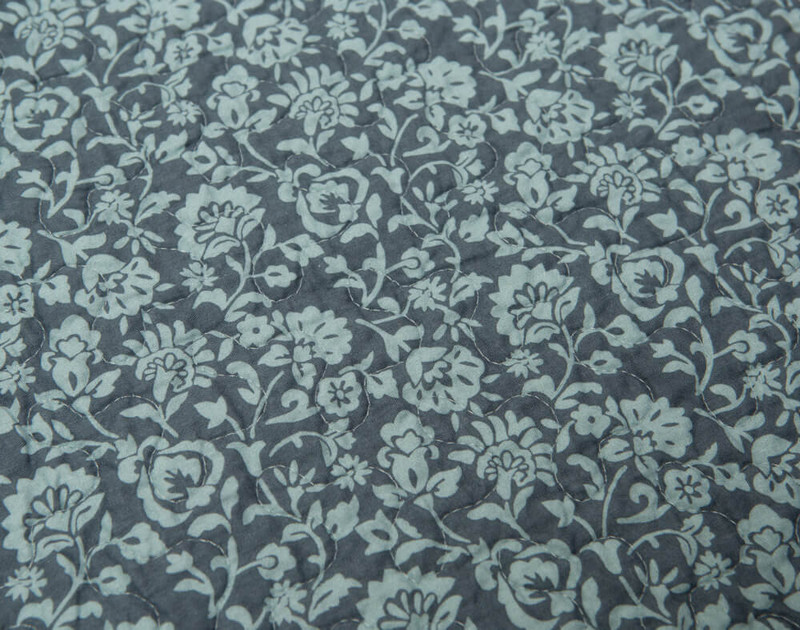 Close-up of the dark and light blue floral pattern reverse of our Sonja Floral Quilt Set.