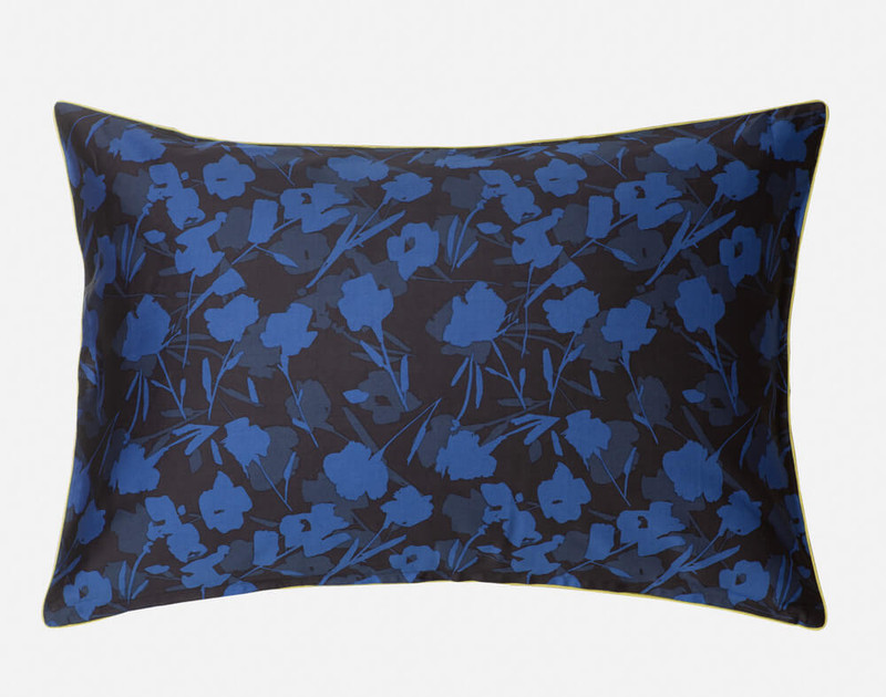 Close-up of the navy & black reverse of our Frolic Pillow Sham on a white background.