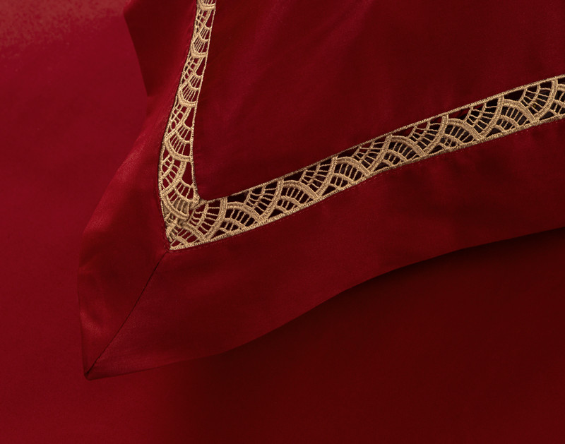 Close-up on the flanged edge and gold brocade border on our Chateau Pillow Sham.