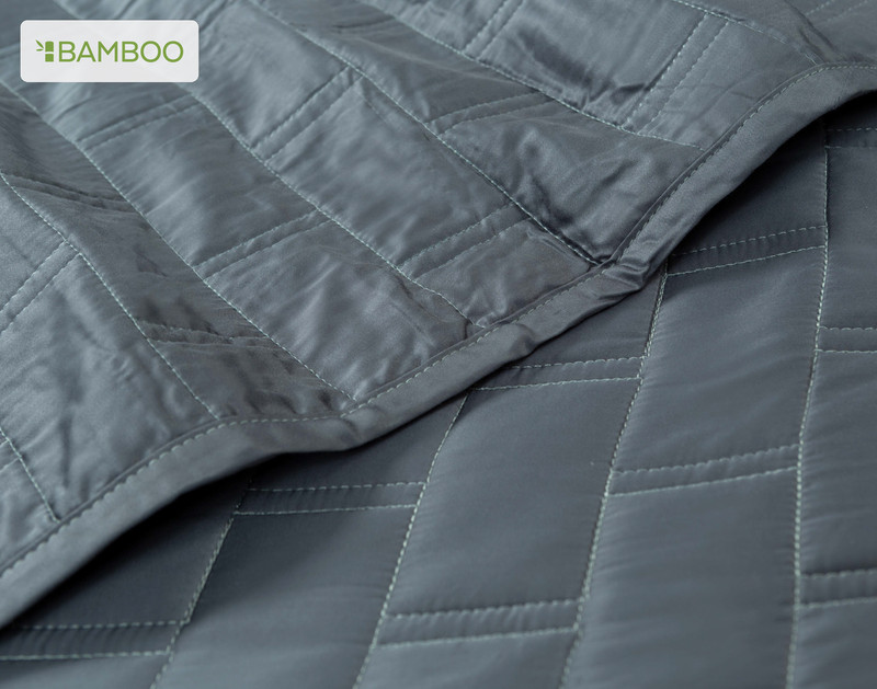 Folded edge to show the matching front and reverse stitching on our Deauville Quilt Set in Thundercloud.