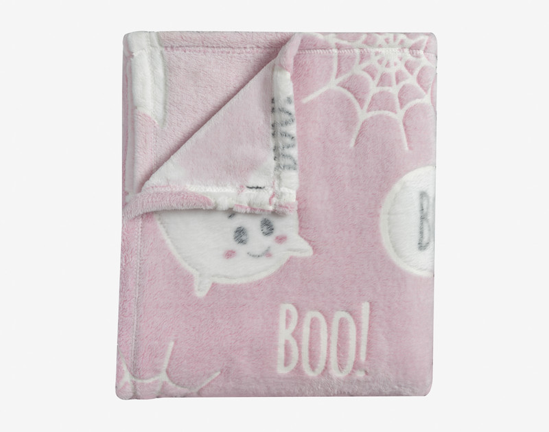 Our Boo Spiderweb Glow in the Dark Fleece Throw folded into a square.