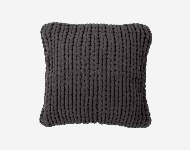 Front view of our Corded Knit Square Cushion Cover in Charcoal against a white background.