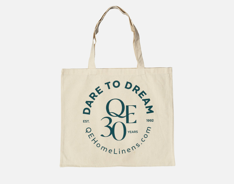 Front view of our 30th Anniversary Canvas Tote Bag in "Dare to Dream" style sitting on a blank white background.