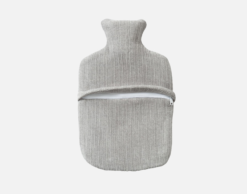Top view of the reverse on our Chenille Sherpa Hot Water Bottle in Grey to show its zipper enclosure.