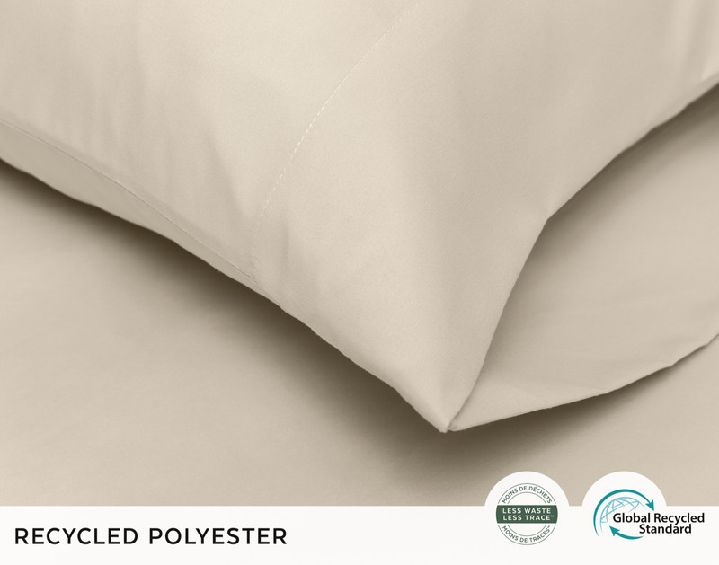 Close-up on corner of the pillowcase on our Recycled Microfiber Sheet Set in Sandycove to show its envelope enclosure.