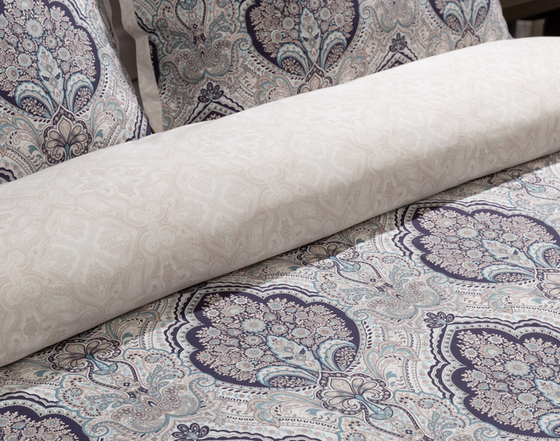Folded top edge of our Dover Duvet Cover to show its face pattern and reverse side-by-side.