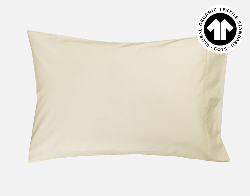Front view of our Undyed & Unbleached Organic Cotton Sateen Pillowcase sitting against a solid white background.