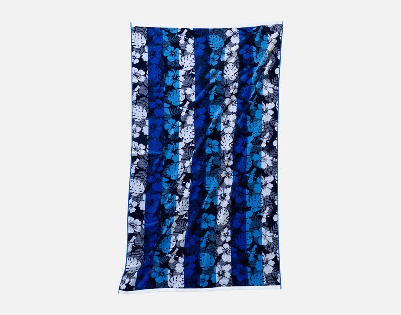 Front view of our Maui Cotton Beach Towel spread vertically in front of a solid white background.