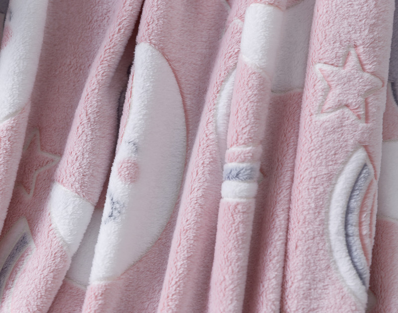 Close-up of some ruffled fabric on our ______ Glow in the Dark Fleece Throw to show its soft fleece surface.