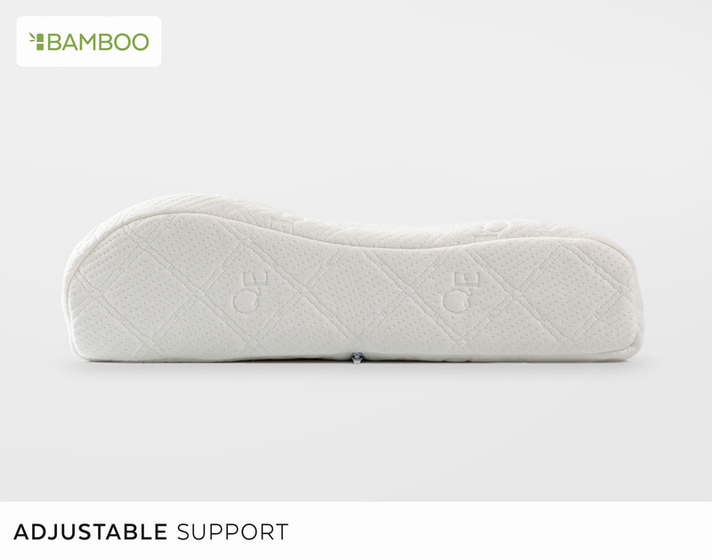 Vue latérale de notre oreiller Cirrus en bambou Ajustable Oreiller à mémoire de forme  pour montrer son design ergonomique et profilé.
