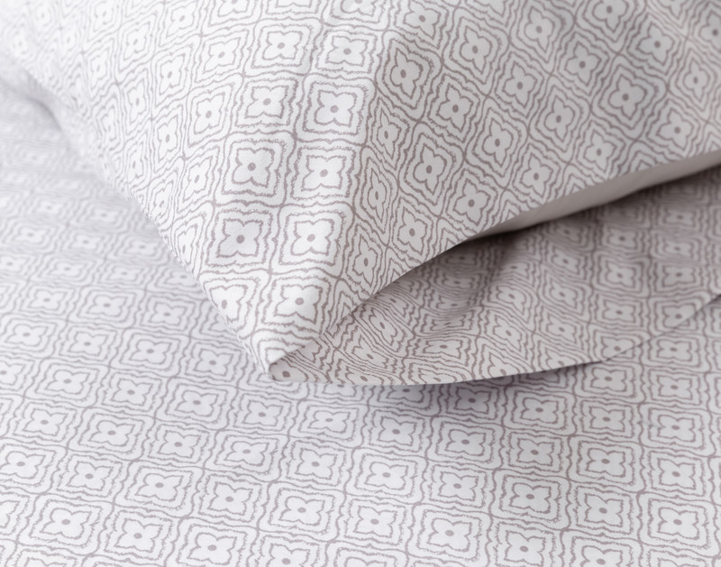 Close-up on corner of the pillowcase on our Recycled Microfiber Sheet Set in Chester to show its envelope enclosure.