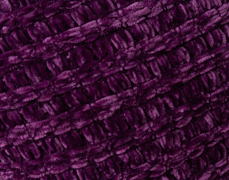 Close-up on the thick woven surface on our Chunky Chenille Square Cushion Cover in Aubergine.