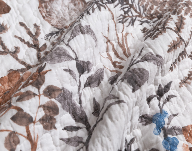 Close-up on the surface pattern on our Woodland Meadow Cotton Quilt Set.