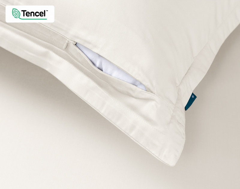Close-up on the zipper enclosure on the reverse of our BeechBliss TENCEL™ Modal Pillow Shams in Cloud.