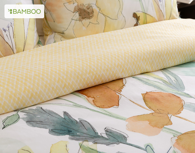 Angled view of the watercolour design on our Tilbury Duvet Cover.