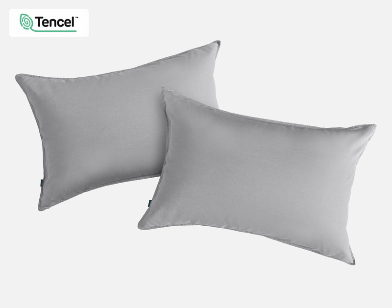 Front view of two Hemp Touch Pillowcases in Grey against a solid white background.