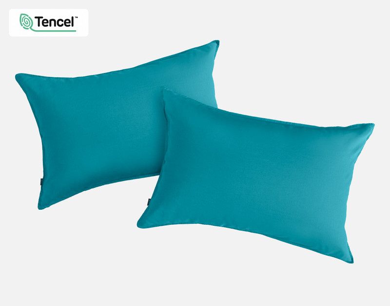 Front view of two Hemp Touch Pillowcases in Lake Blue against a solid white background.