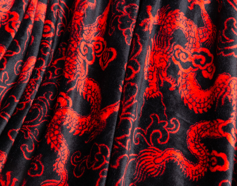 Close-up on the traditional Chinese dragon design on our Lucky Dragon Throw in Red Luck.