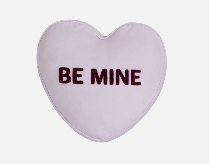 Front view of our Be Mine Candy Heart Cushion.