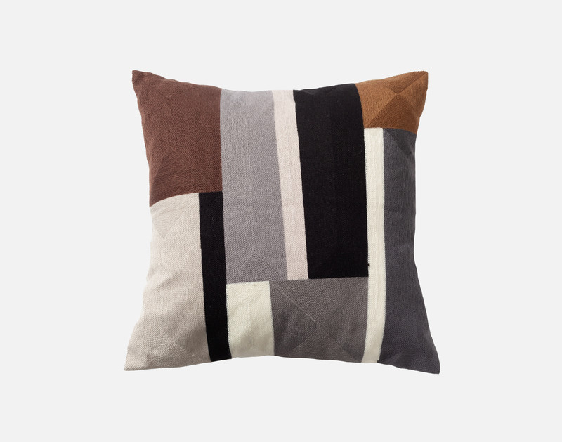 Colour Block Embroidered Square Cushion Cover - Canyon